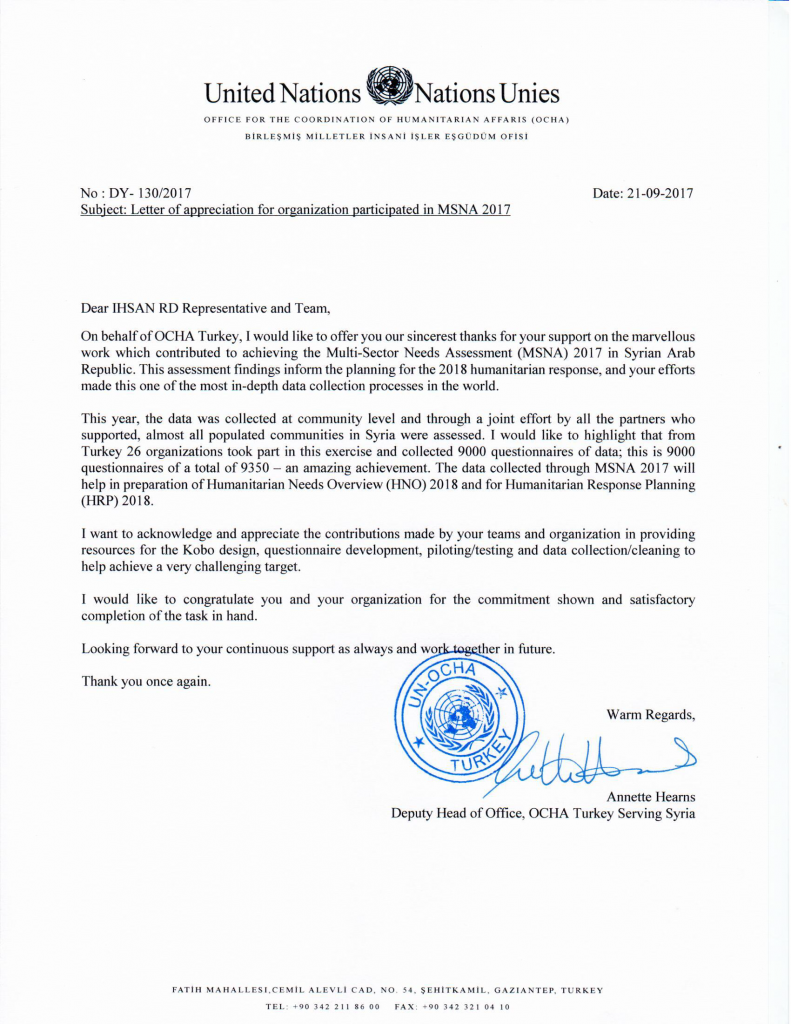 A Letter Of Appreciation From Ocha For Ihsan Team Ihsan Relief - head of doctors tips to be supervisor the robloxian general